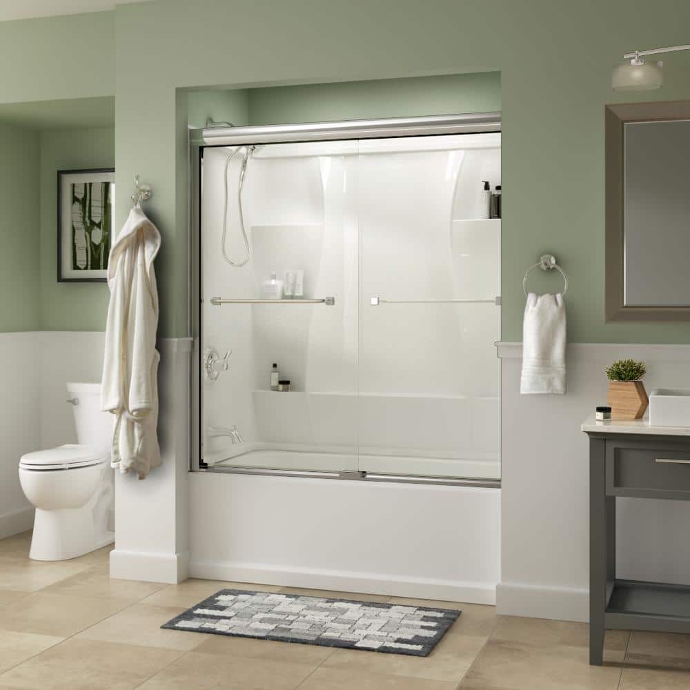 Delta Traditional 60 in. x 58-3/8 in. Semi-Frameless Sliding Bathtub Door, Chrome, 1/4 in. (6mm) Clear Glass