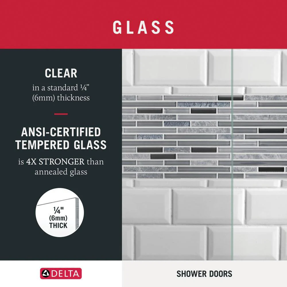Delta Traditional 60 in. x 58-3/8 in. Semi-Frameless Sliding Bathtub Door, Chrome, 1/4 in. (6mm) Clear Glass - Image 7