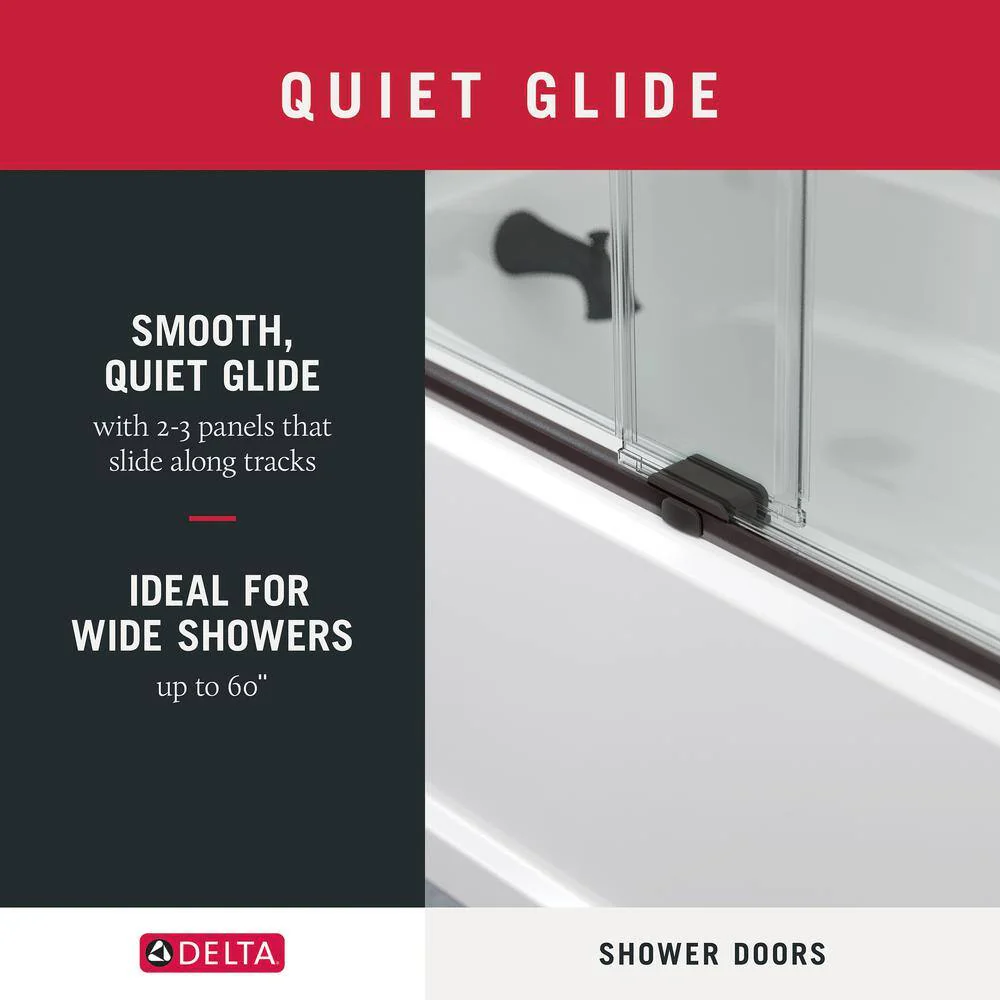 Delta Traditional 60 in. x 58-3/8 in. Semi-Frameless Sliding Bathtub Door, Chrome, 1/4 in. (6mm) Clear Glass - Image 8