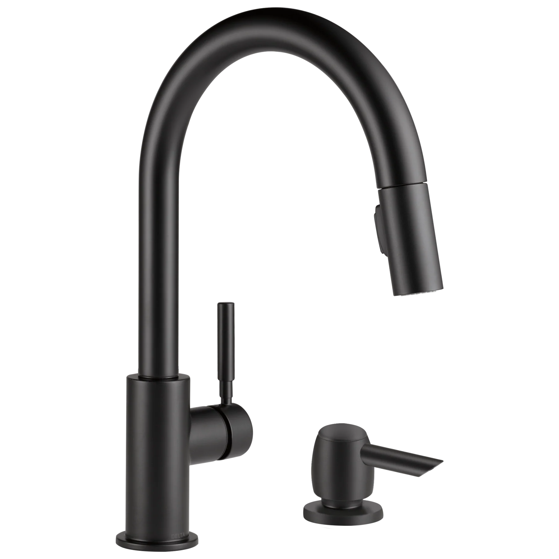 Delta Trask Matte Black Single-Handle Pull-Down Kitchen Faucet with Deck Plate and Soap Dispenser