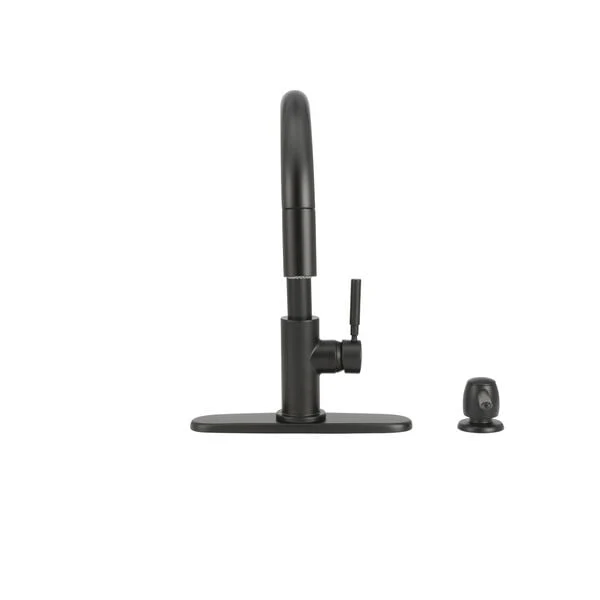 Delta Trask Matte Black Single-Handle Pull-Down Kitchen Faucet with Deck Plate and Soap Dispenser - Image 3