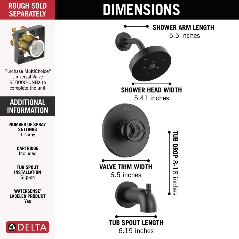 Delta Trinsic Matte Black 1-Handle Bathtub and Shower Faucet - Image 3