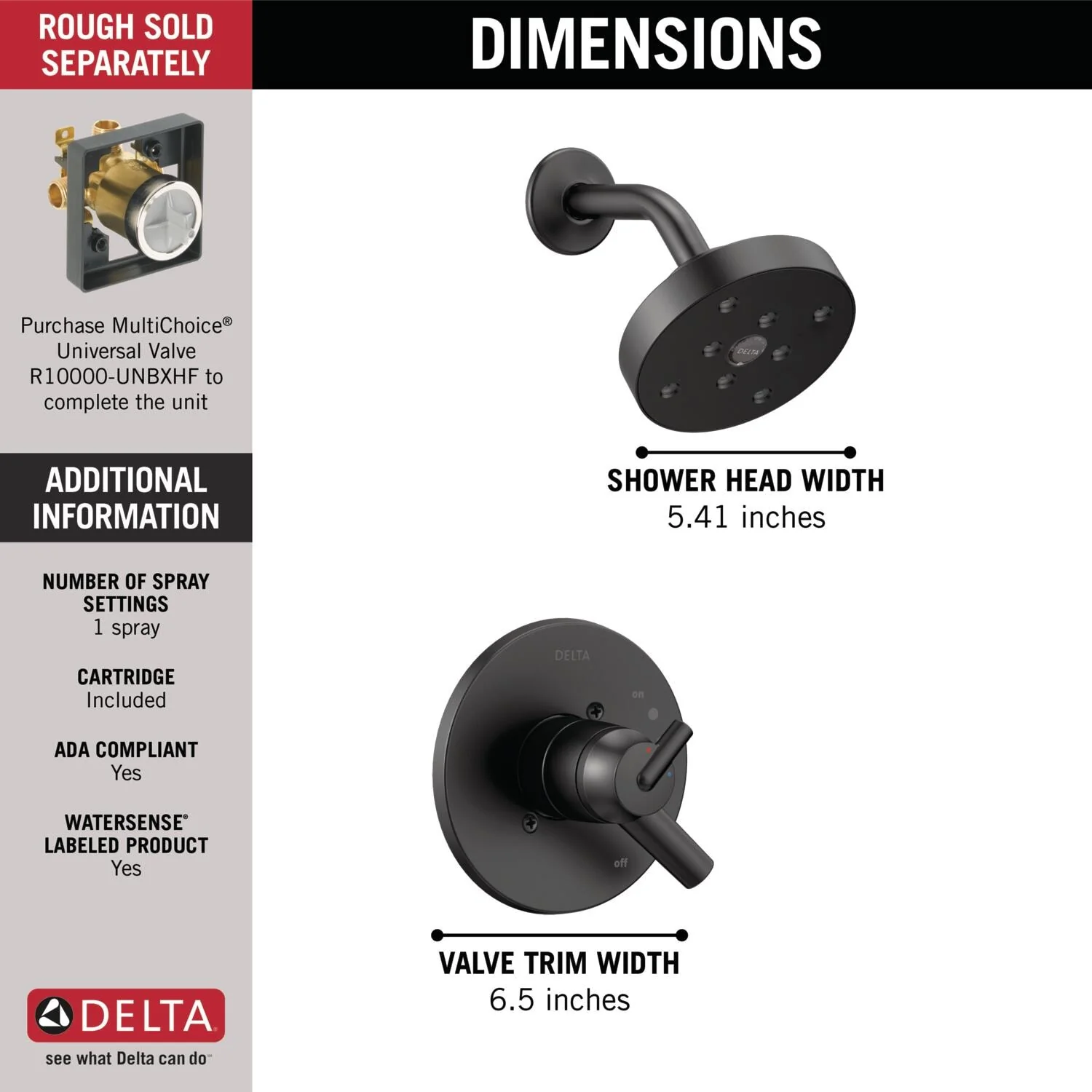 Delta Trinsic Matte Black 1-Handle Shower Faucet - Image 3