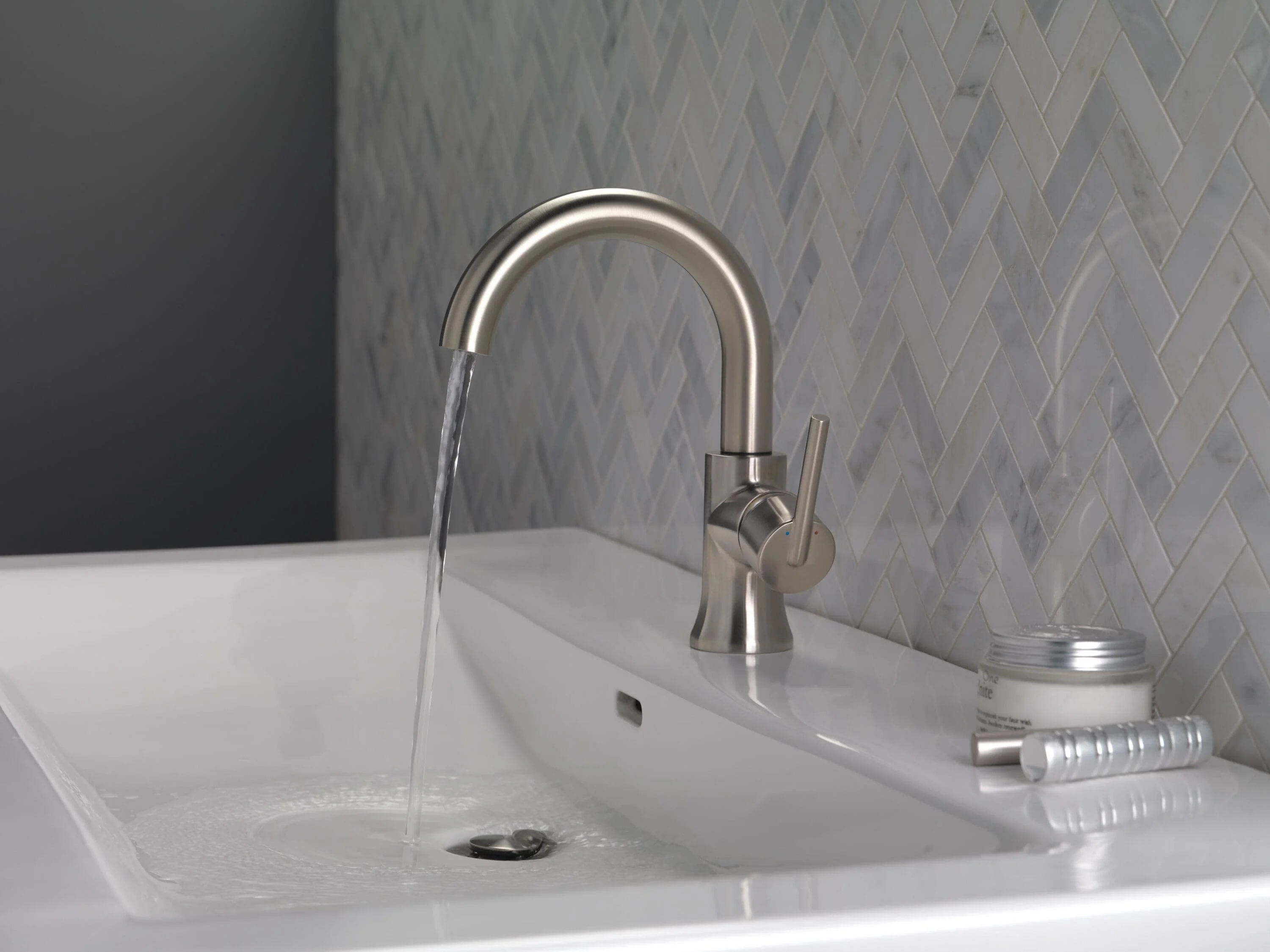 Delta Trinsic Stainless 1-Handle Single-Hole WaterSense Bathroom Sink Faucet with Drain - Image 2