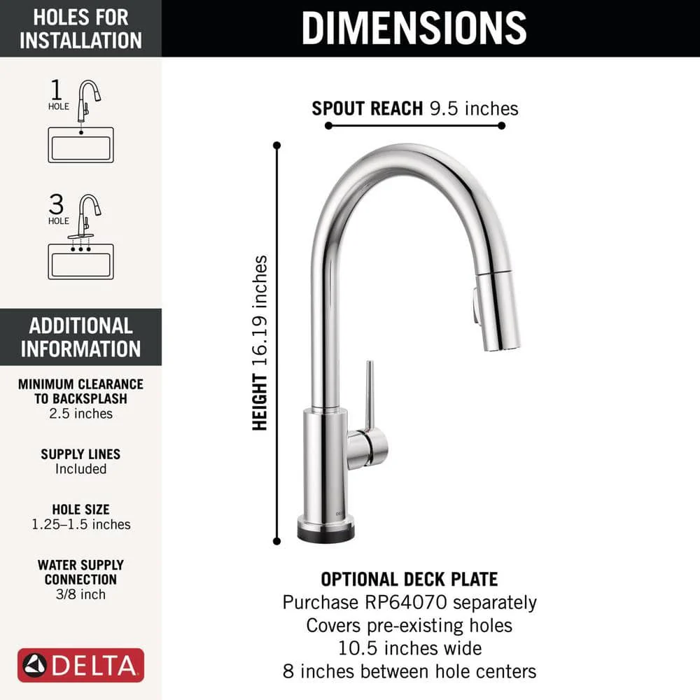 Delta Trinsic Touch2O Single-Handle Pull-Down Kitchen Faucet, Deck Mount, Chrome, 16.19 in Height - Image 3