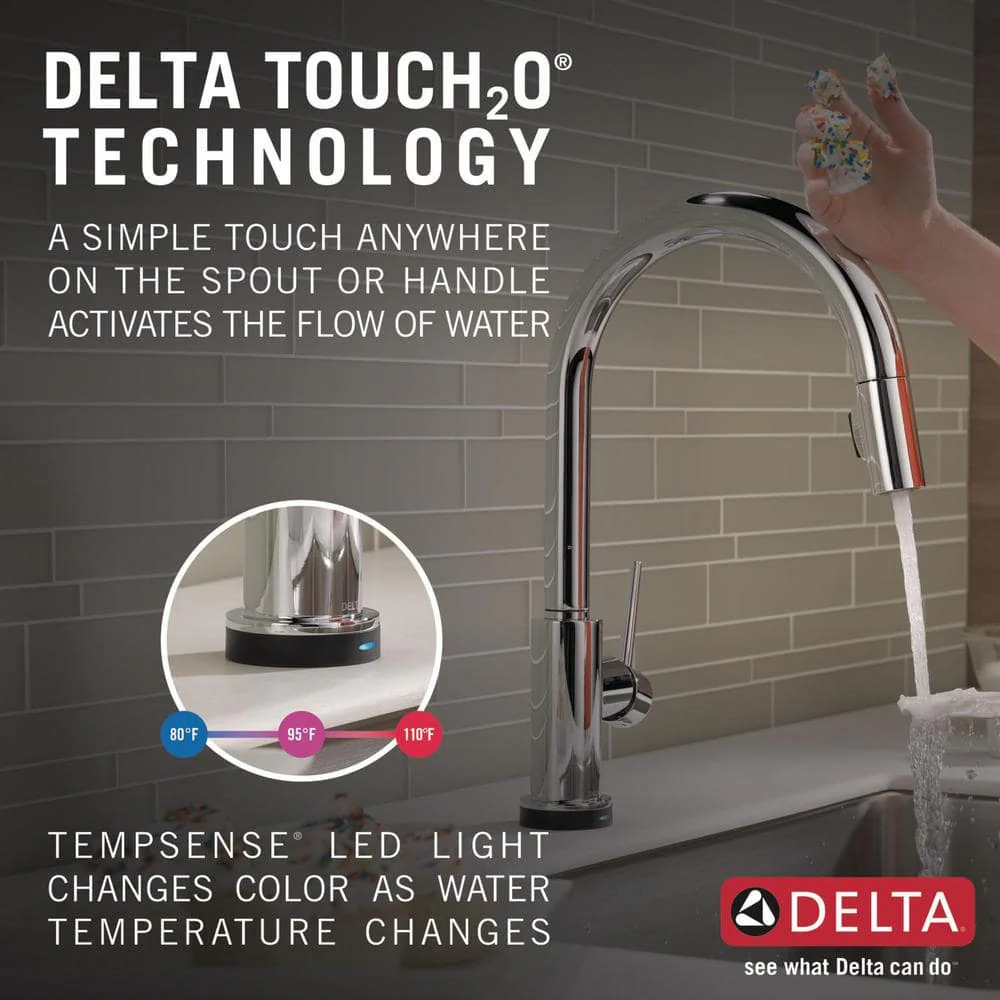 Delta Trinsic Touch2O Single-Handle Pull-Down Kitchen Faucet, Deck Mount, Chrome, 16.19 in Height - Image 8
