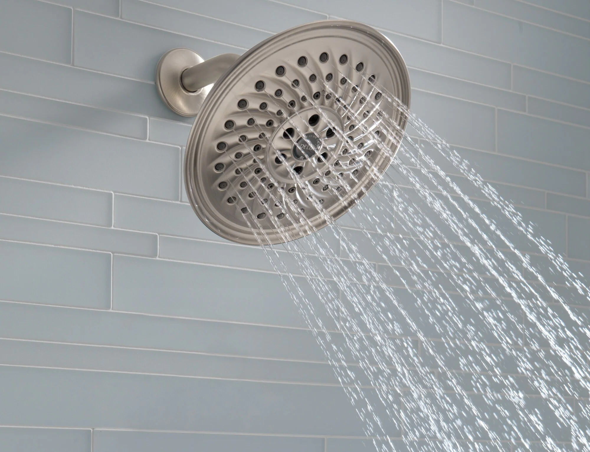 Delta Universal Showering Components Brushed Nickel 3-Spray Rain Shower Head, 8-in Round, 1.75 GPM (6.6 LPM) - Image 2