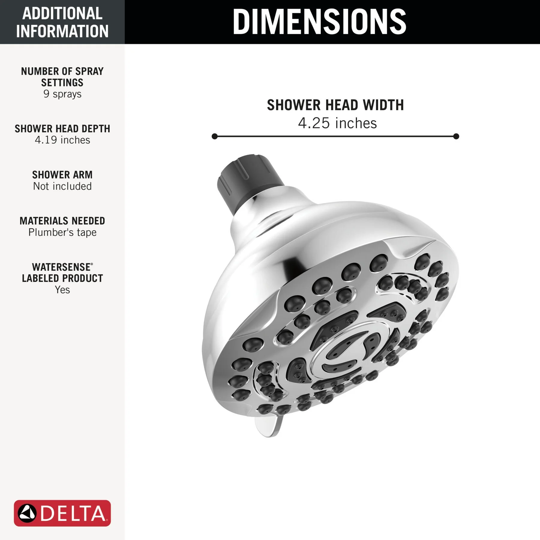 Delta Universal Showering Components Chrome 9-Spray Shower Head, 1.75 GPM (6.6 LPM) - Image 2