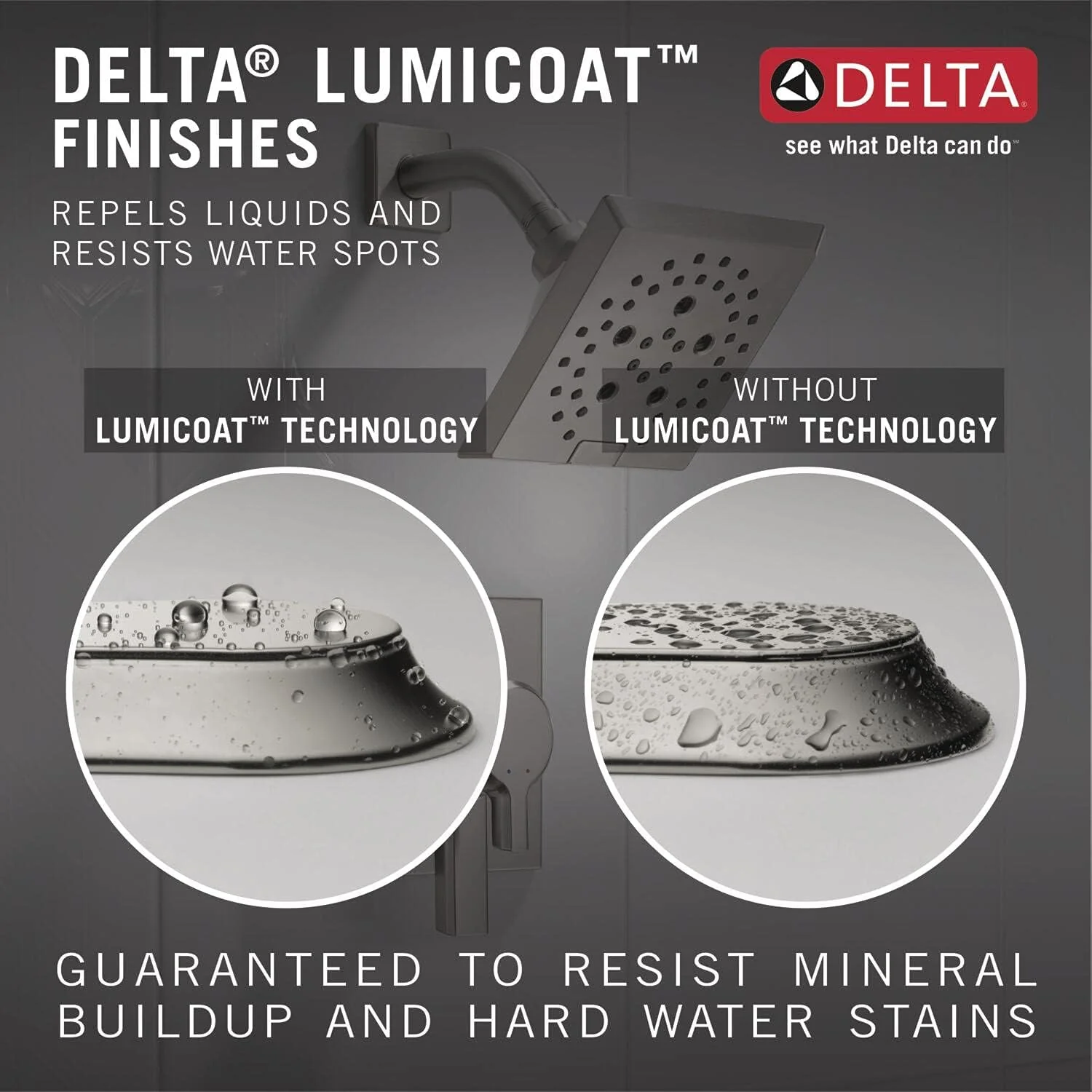 Delta Universal Showering Components Stainless 1-Spray Rain Shower Head, 2.5 GPM (9.5 LPM), Square, Lumicoat Stainless, 52159-SS-PR25 - Image 3