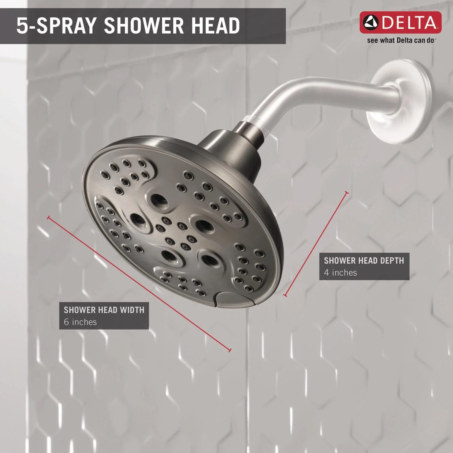Delta Universal Showering Components Stainless 5-Spray Rain Shower Head, 1.75-GPM (6.6-LPM), 6-in - Image 3