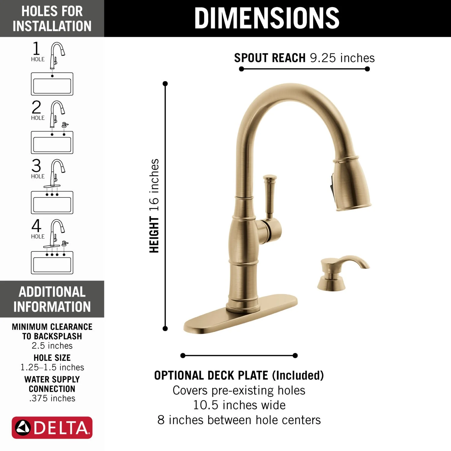 Delta Valdosta 1-Handle Deck-Mount Pull-Down Kitchen Faucet with Deck Plate and Soap Dispenser, Champagne Bronze - Image 4