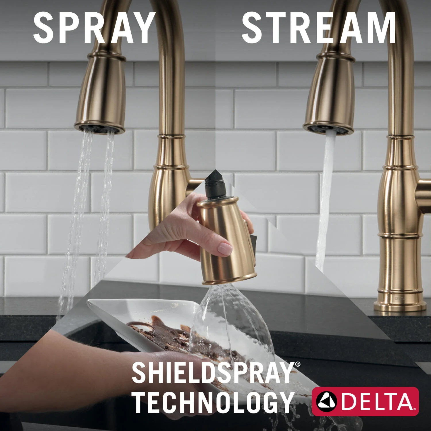 Delta Valdosta 1-Handle Deck-Mount Pull-Down Kitchen Faucet with Deck Plate and Soap Dispenser, Champagne Bronze - Image 7