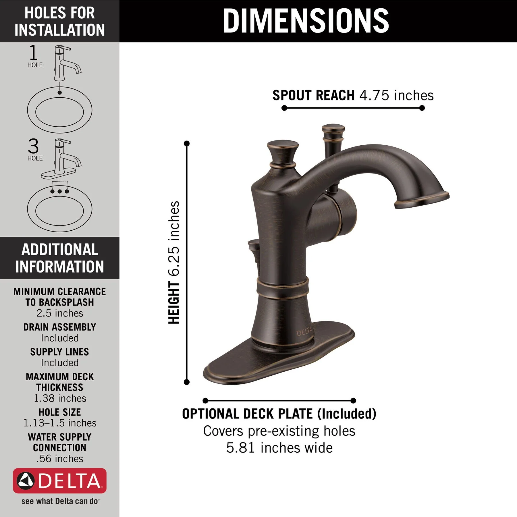 Delta Valdosta Venetian Bronze 1‑Handle Single Hole/4‑in Centerset WaterSense Bathroom Sink Faucet with Drain - Image 4