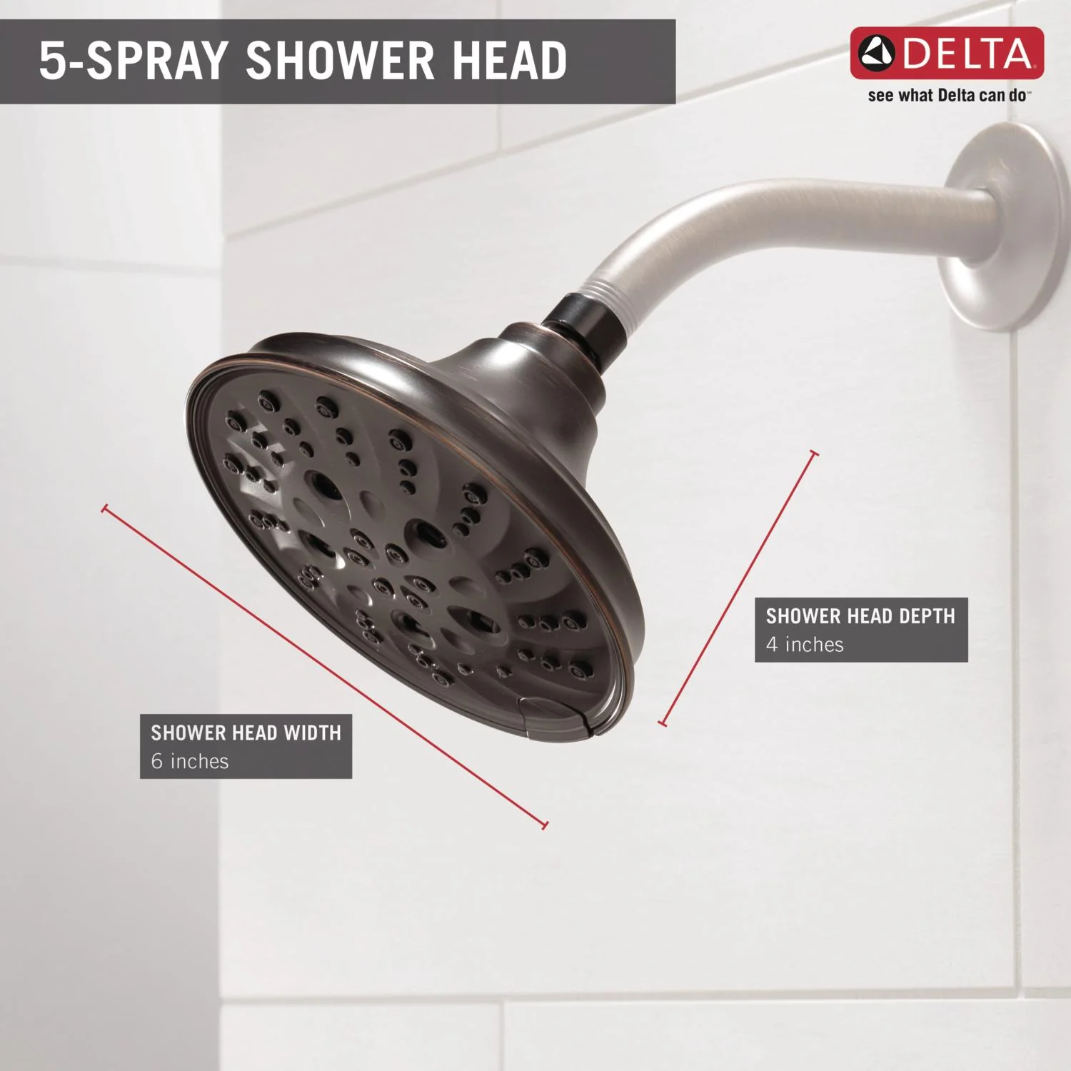 Delta Venetian Bronze 5-Spray Rain Shower Head, 1.75 GPM (6.6 LPM), 6-in Round - Image 3