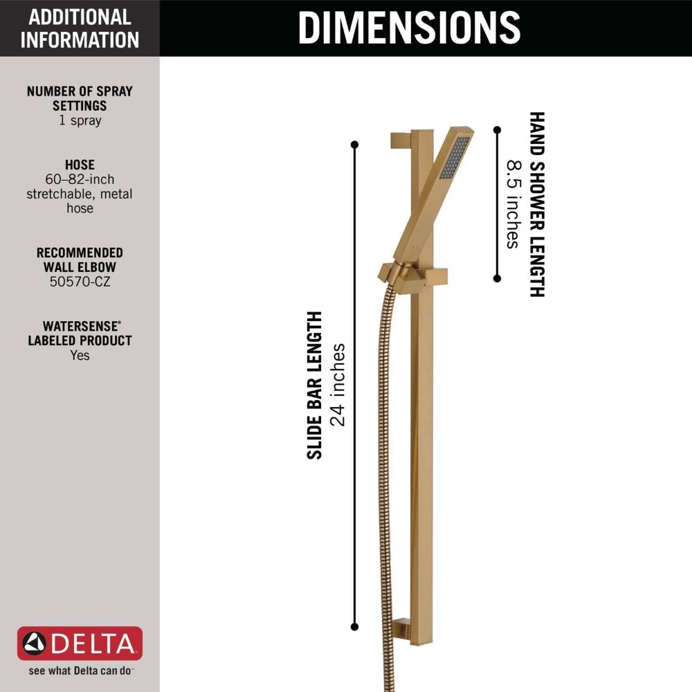 Delta Vero Champagne Bronze 1‑Spray Handheld Shower with Slide Bar, 1.75 GPM (6.6 LPM) - Image 3