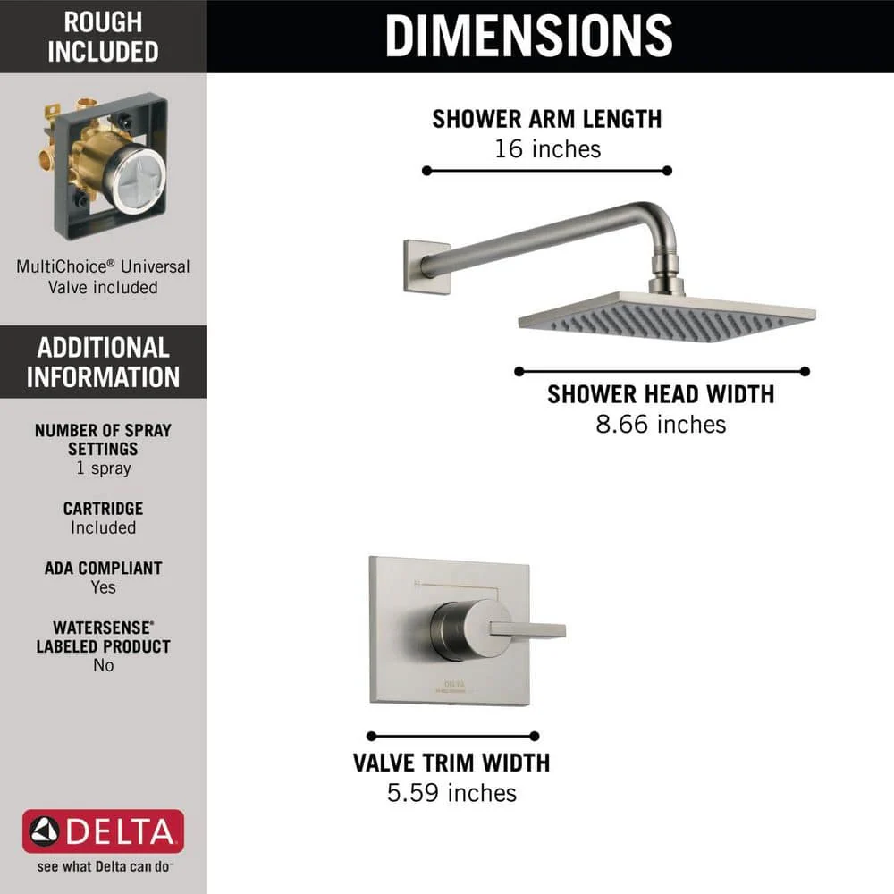 Delta Vero Stainless Single-Handle Raincan Shower Faucet with Pressure Balance, 2.5 GPM - Image 2