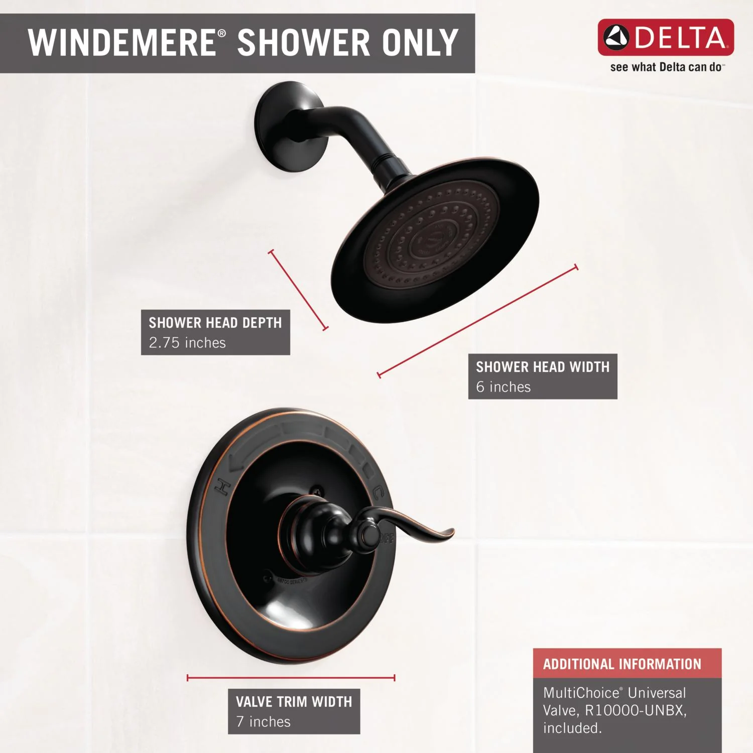 Delta Windemere Oil Rubbed Bronze 1-Handle Shower Faucet with Valve, 6-in Single-Function Head - Image 6