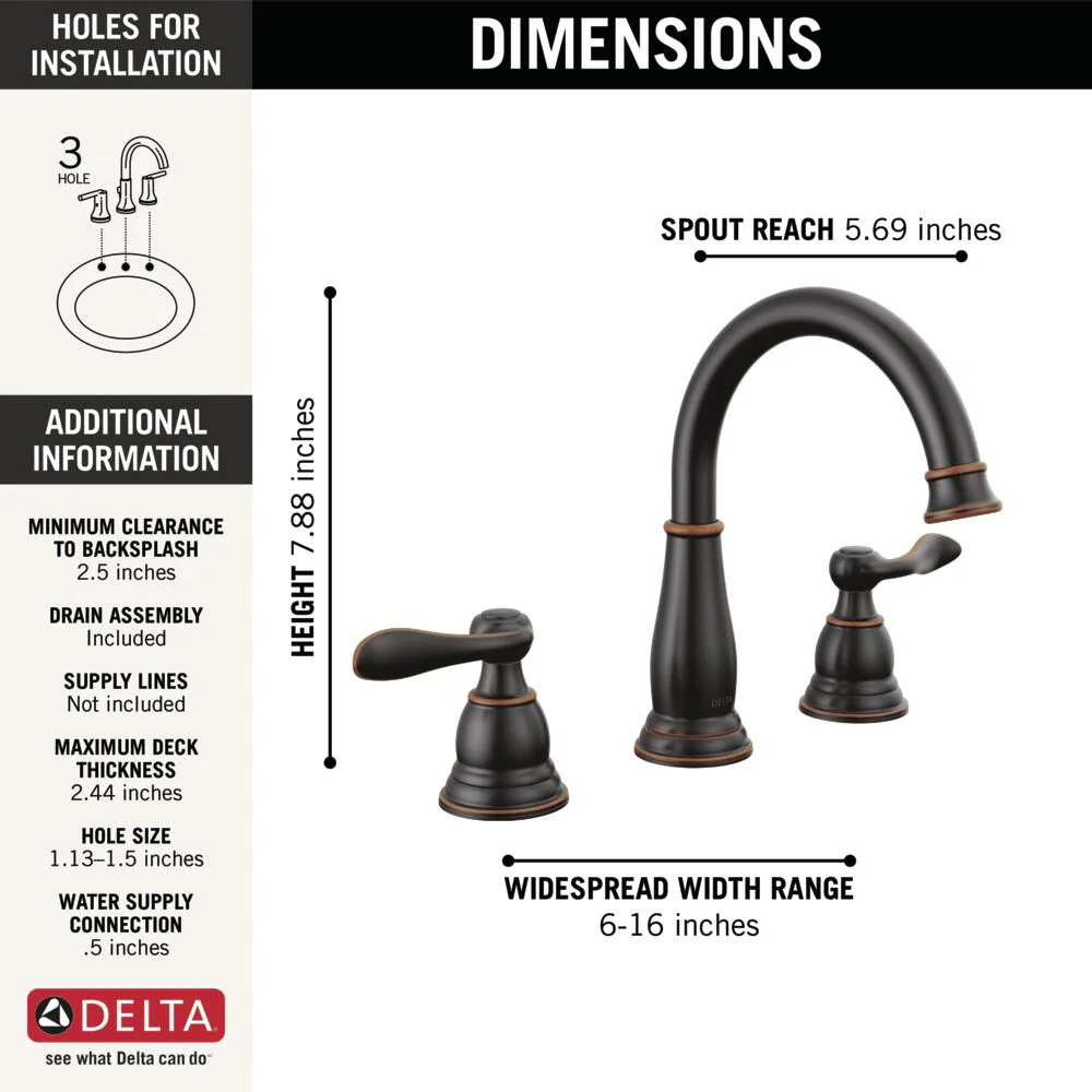 Delta Windemere Oil-Rubbed Bronze 2-Handle Widespread WaterSense Bathroom Sink Faucet with Drain - Image 6