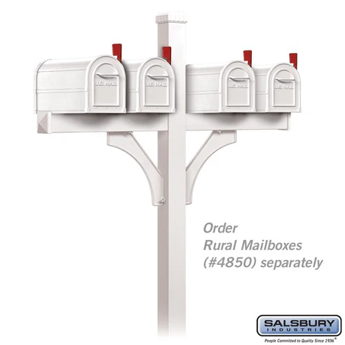 Deluxe Mailbox Post - 2 Sided for 4 Mailboxes - In-Ground Mounted - White - Image 2