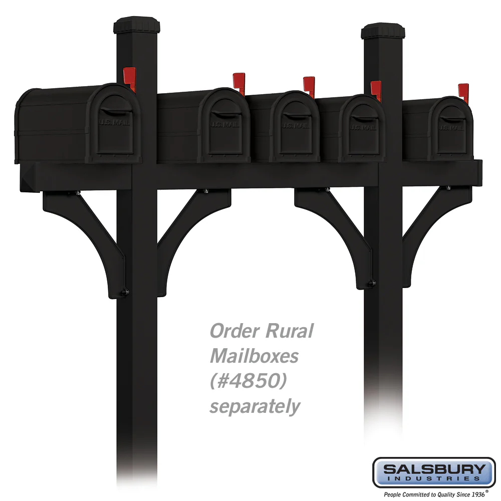Deluxe Mailbox Post - Bridge Style for 5 Mailboxes - In-Ground Mounted - Black - Image 2