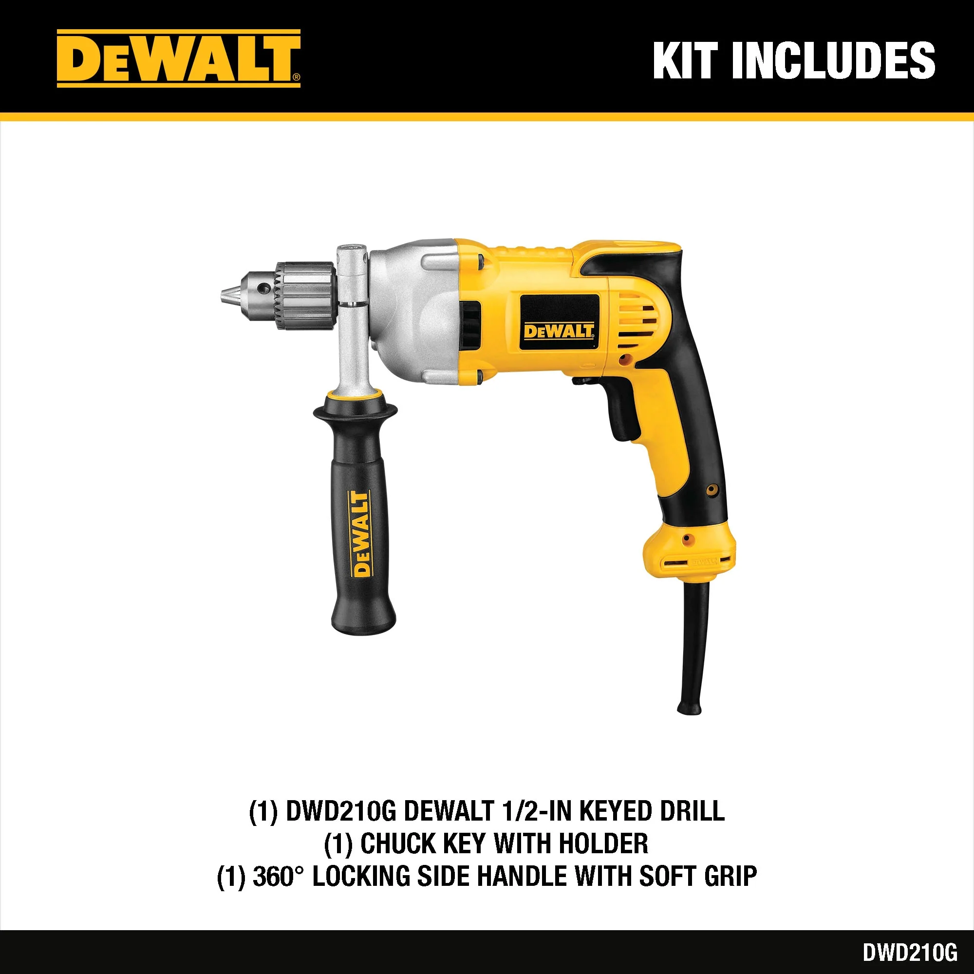 DEWALT 10-Amp 1/2-in Keyed Corded Drill, DWD210G - Image 3