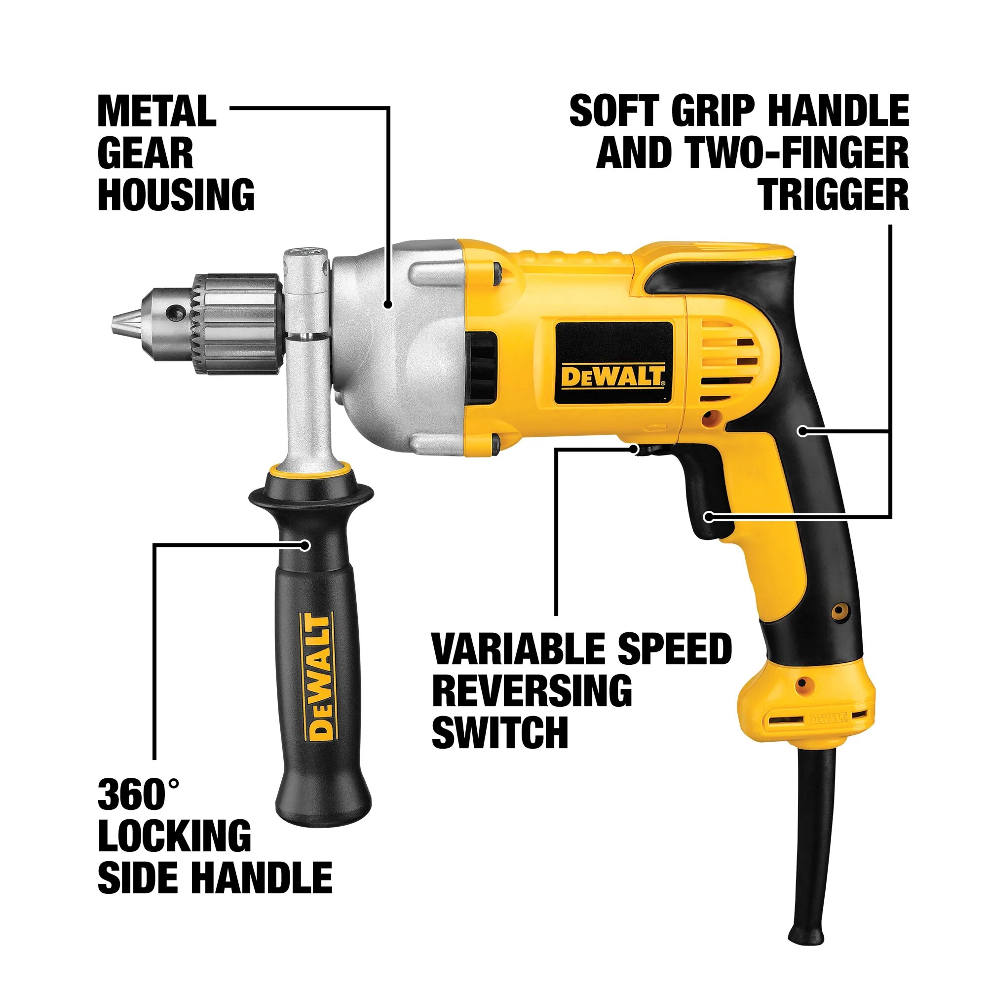 DEWALT 10-Amp 1/2-in Keyed Corded Drill, DWD210G - Image 4