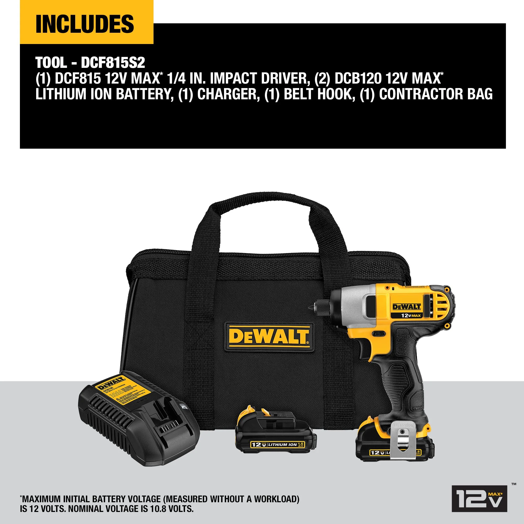 DEWALT 12-Volt MAX Variable Speed Cordless Impact Driver Kit with 2 Batteries, Charger & Bag (DCF815S2) - Image 2