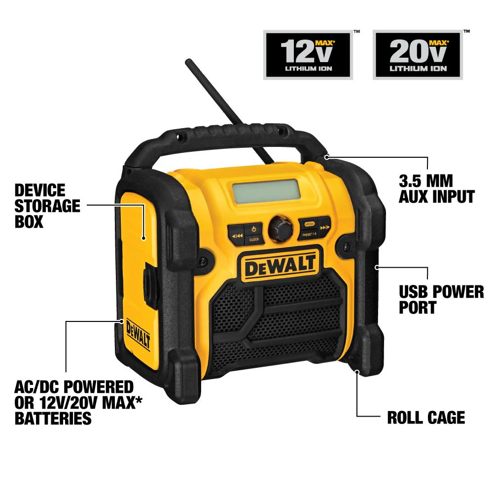 DEWALT 12V/18V/20V MAX Water-Resistant Cordless Jobsite Radio, DCR018 - Image 3