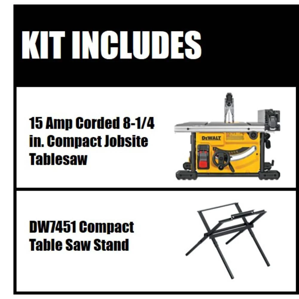 DEWALT 15 Amp Corded 8-1/4 in. Compact Jobsite Table Saw with Compact Table Saw Stand - Image 2