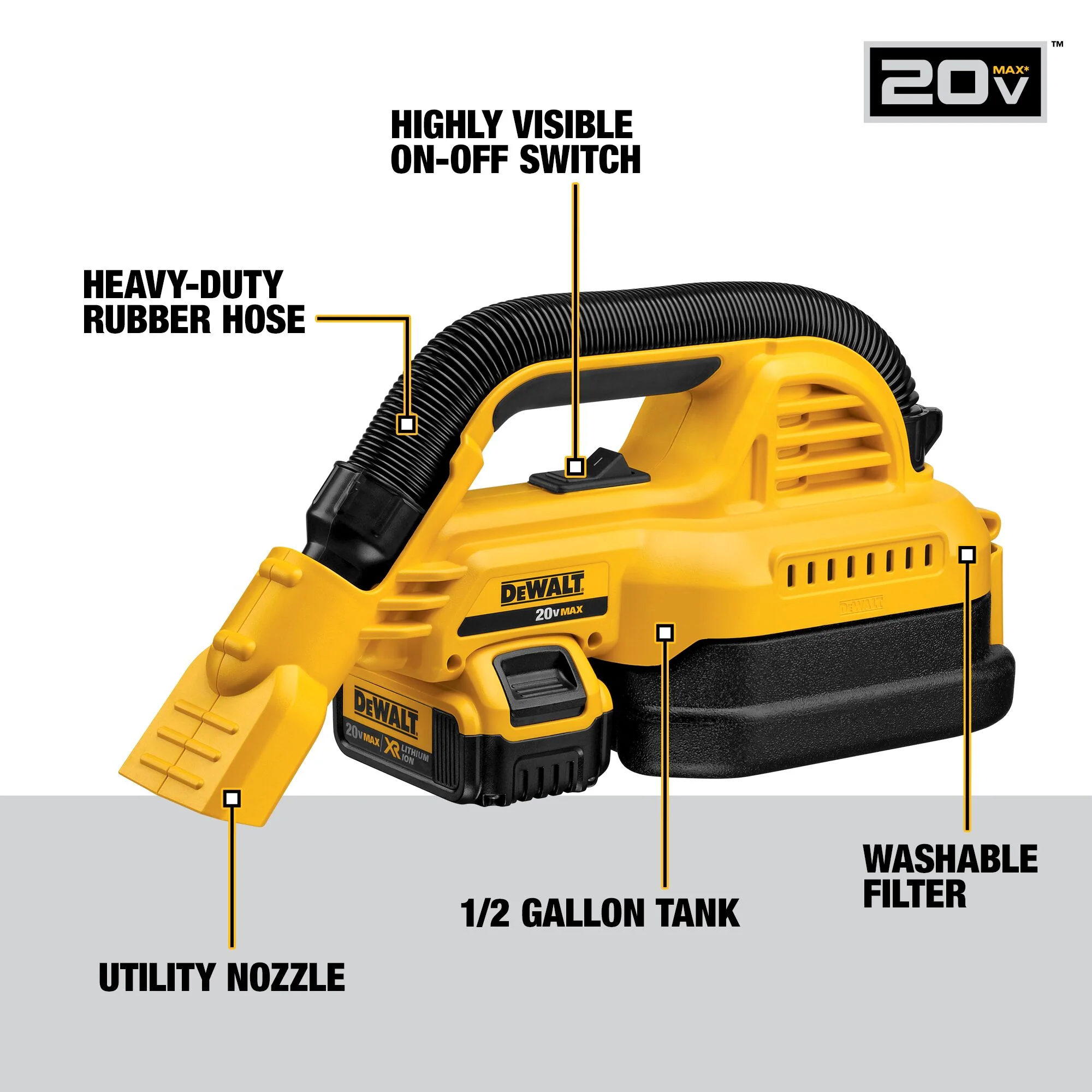DEWALT 20-Volt MAX 0.5-Gallon Cordless Handheld Wet/Dry Shop Vacuum Kit (Battery & Charger Included) - Image 3