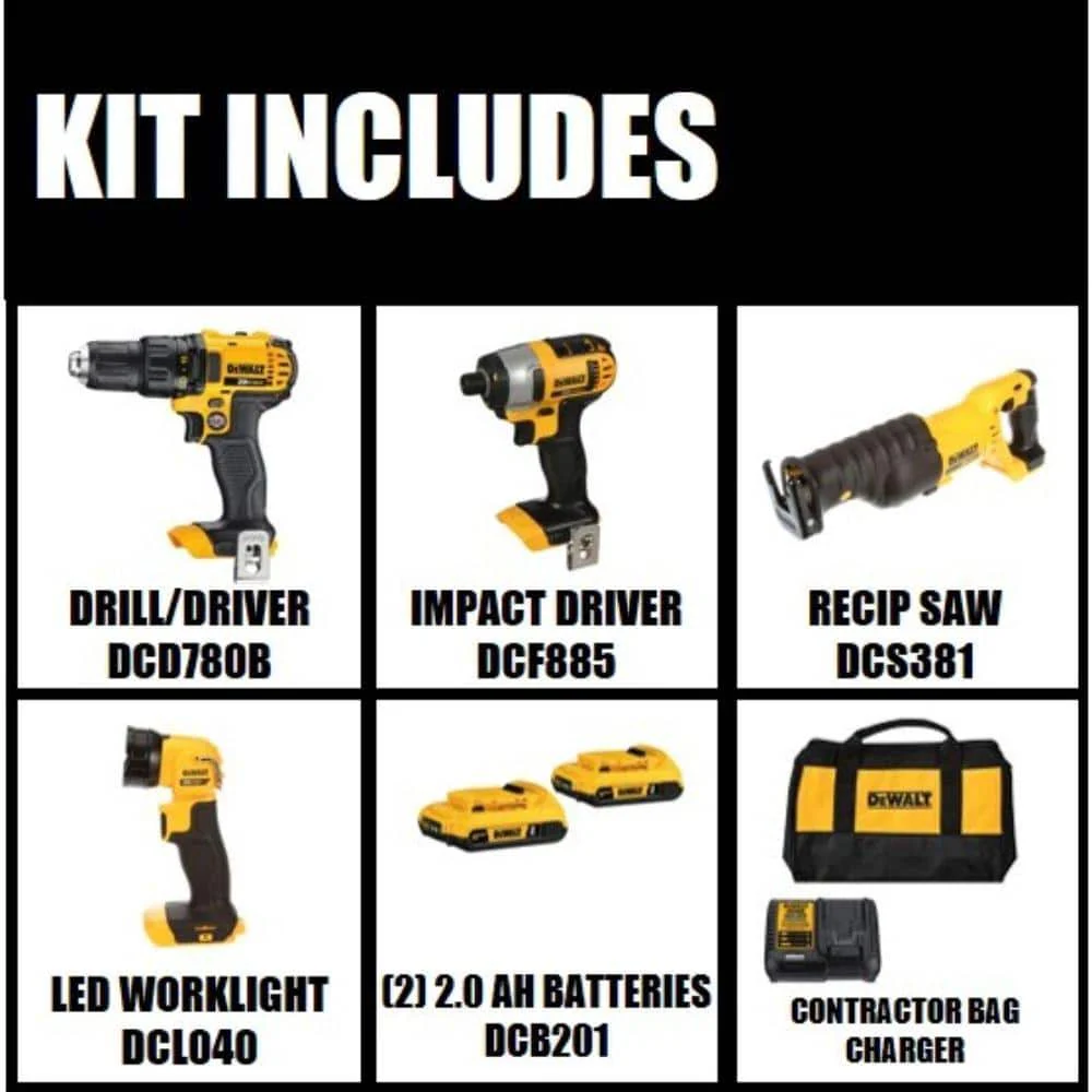 DEWALT 20-Volt MAX Lithium-Ion Cordless 4-Tool Combo Kit with (2) 2.0Ah Batteries, Charger and Tool Bag (DCK420D2) - Image 2