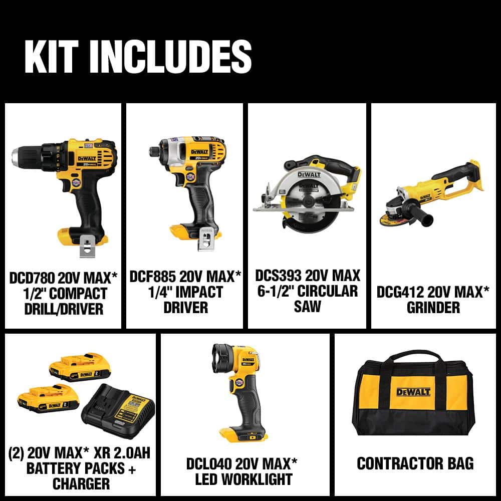 DEWALT 20-Volt MAX Lithium-Ion Cordless 5-Tool Combo Kit with (2) 2Ah Batteries, Charger & Tool Bag (DCK521D2) - Image 2