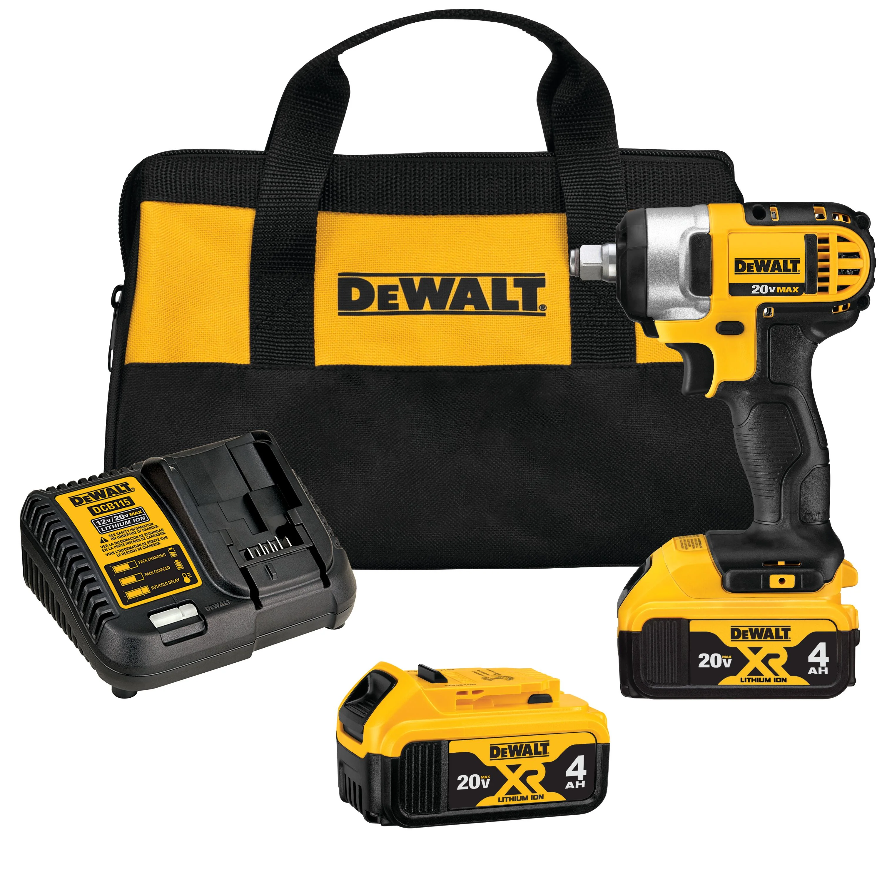 DEWALT 20-Volt MAX Variable Speed 1/2-in Square Drive Cordless Impact Wrench Kit with 2 XR 4.0Ah Batteries and Charger
