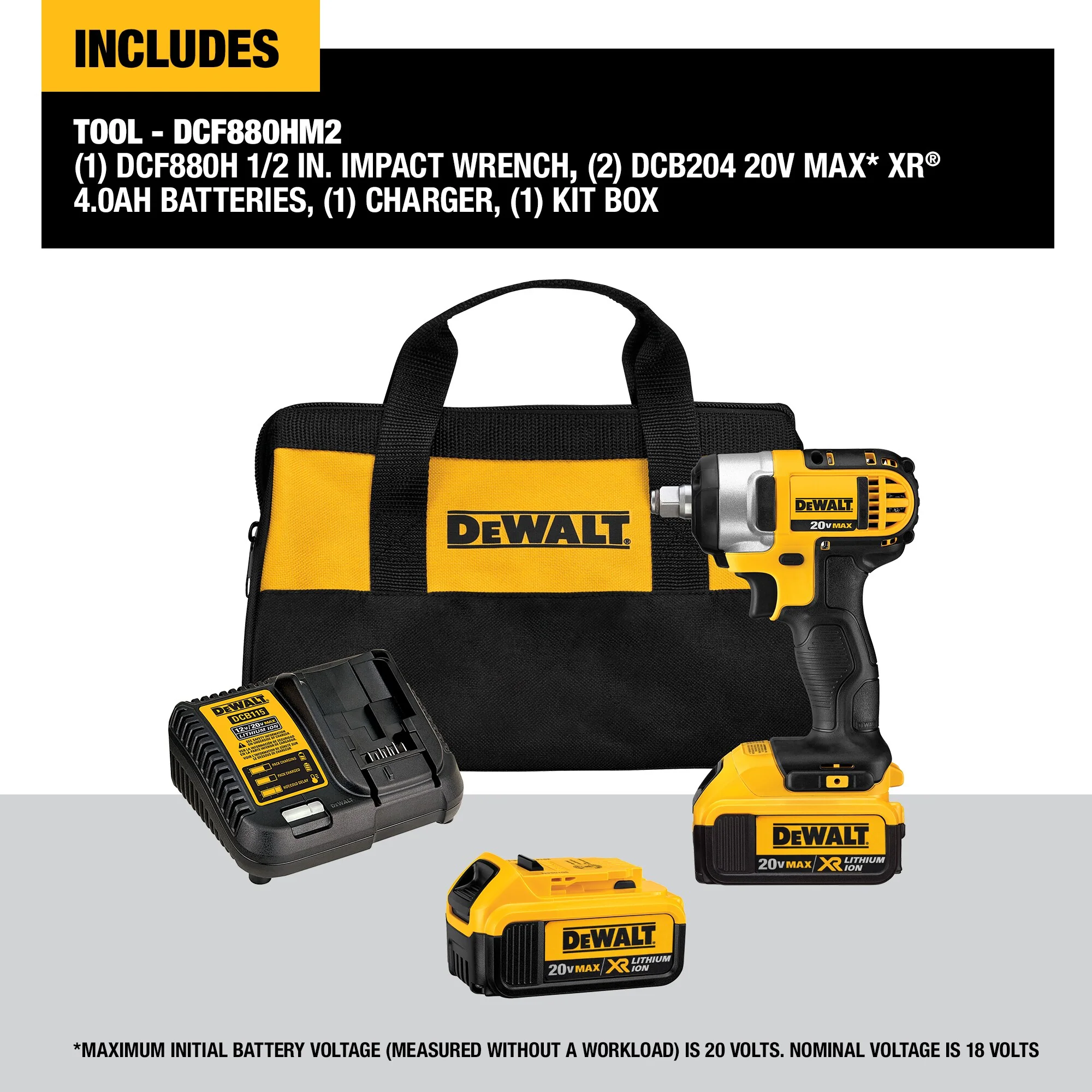 DEWALT 20-Volt MAX Variable Speed 1/2-in Square Drive Cordless Impact Wrench Kit with 2 XR 4.0Ah Batteries and Charger - Image 2