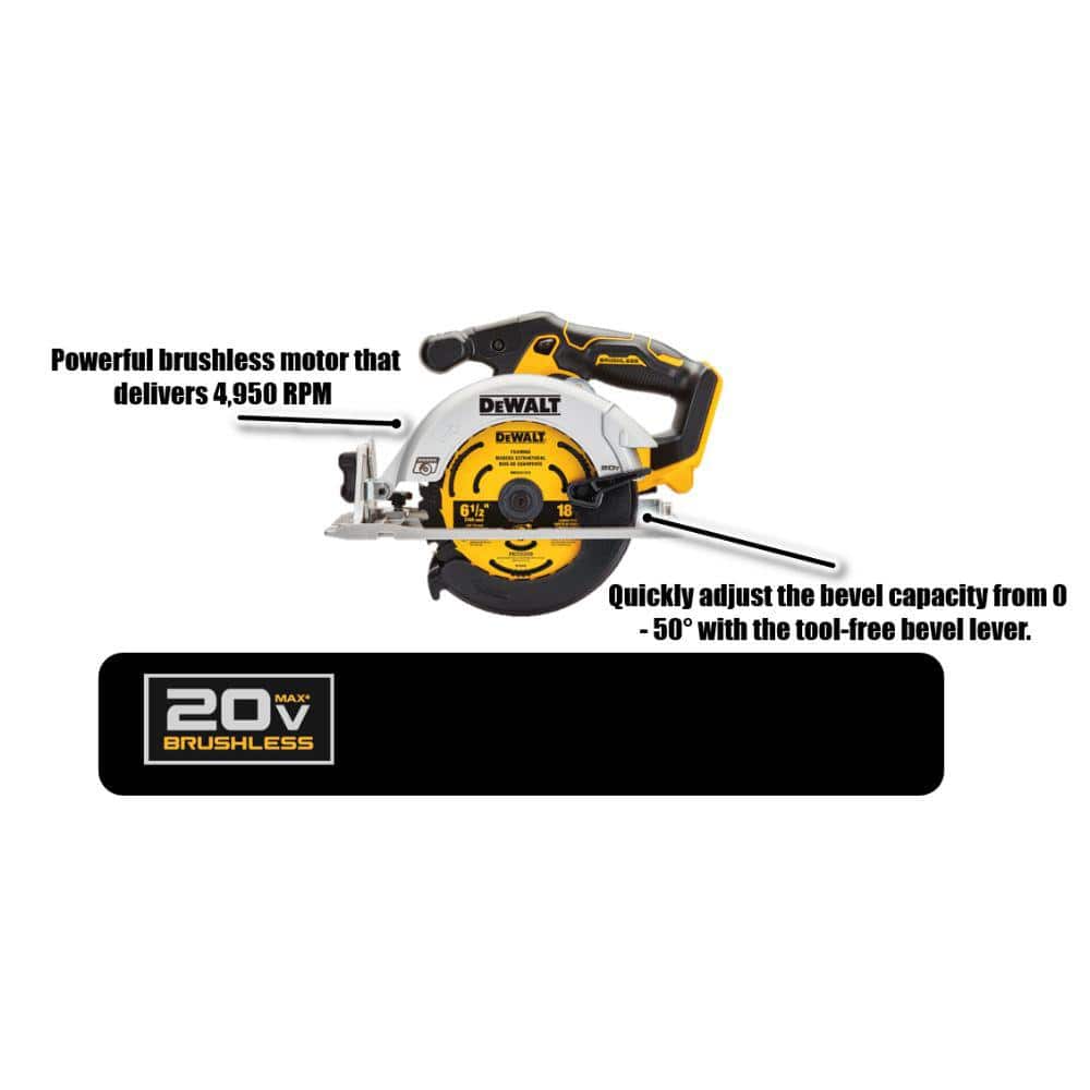 DEWALT 20V MAX Cordless Brushless 6-1/2 in. Circular Saw with POWERSTACK Battery Starter Kit - Image 2