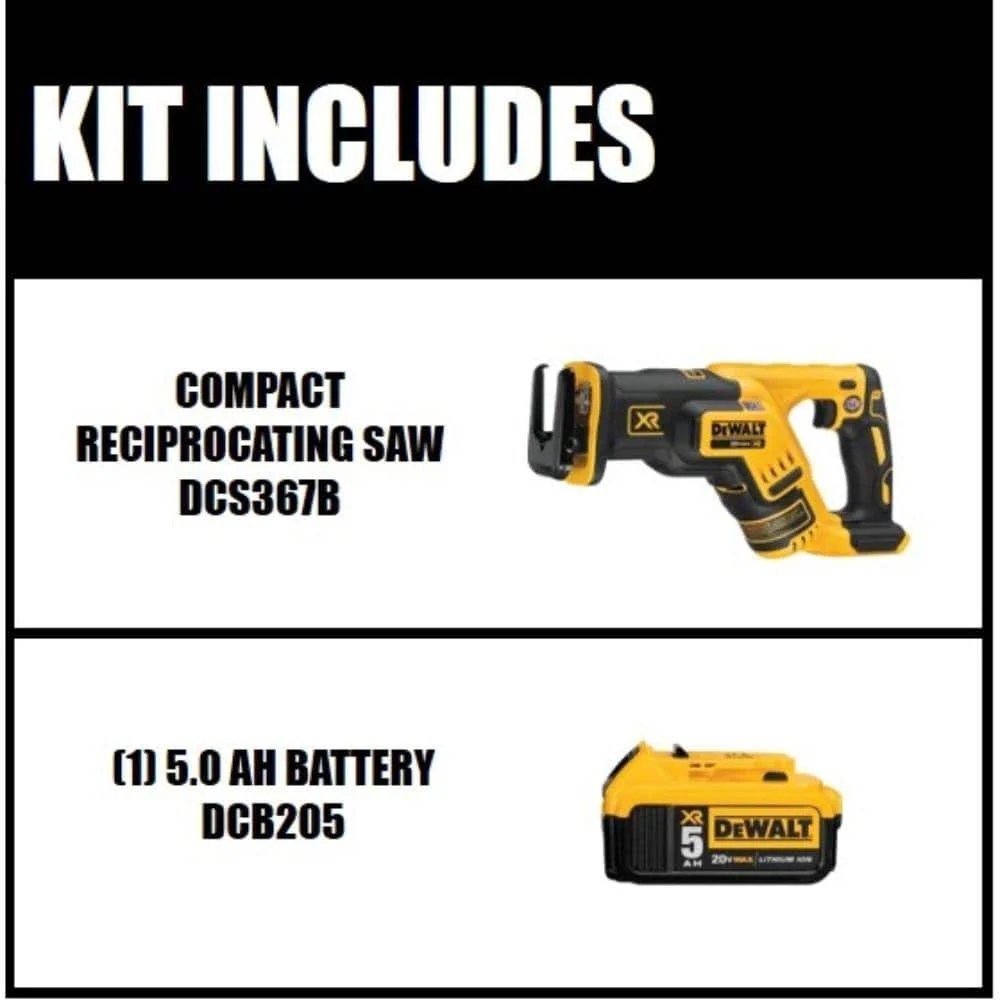 DEWALT 20V MAX Cordless Brushless Compact Reciprocating Saw with 5.0Ah Battery - Image 2