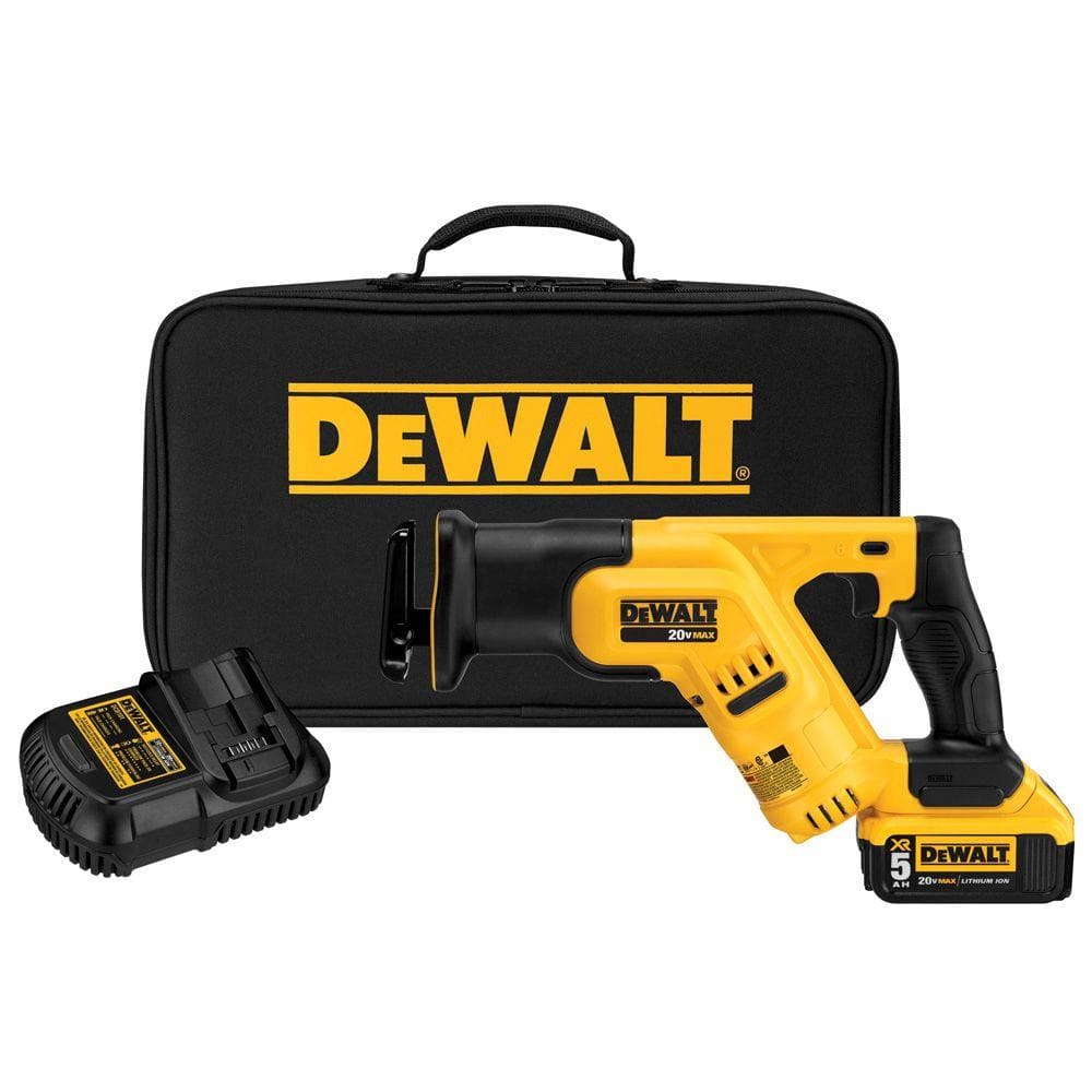 DEWALT 20V MAX Cordless Compact Reciprocating Saw Kit with 5.0Ah Battery, Charger, and Contractor Bag