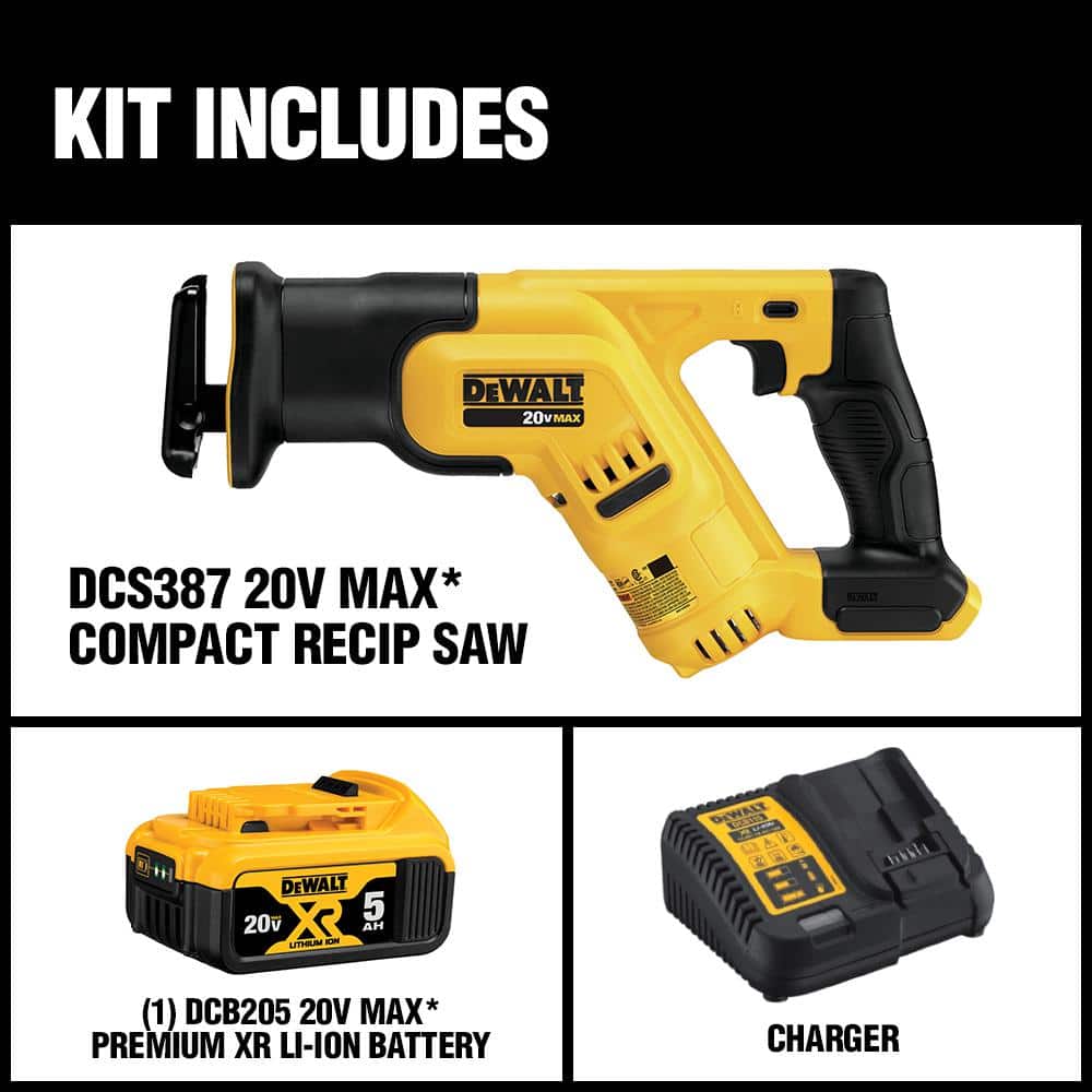 DEWALT 20V MAX Cordless Compact Reciprocating Saw Kit with 5.0Ah Battery, Charger, and Contractor Bag - Image 2