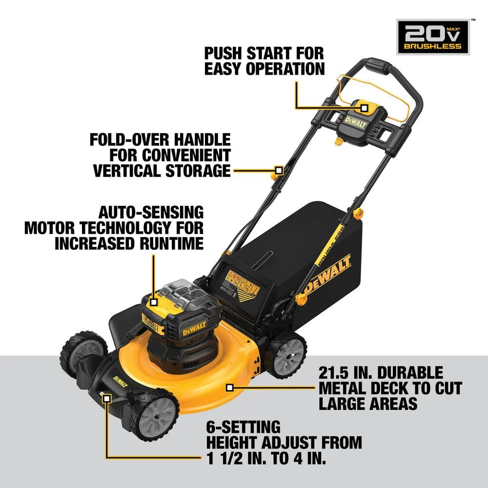 DeWalt 20V MAX DCMWP233U2 21.5 in. Cordless Push Lawn Mower Kit with (2) 10Ah Batteries & Charger - Image 3