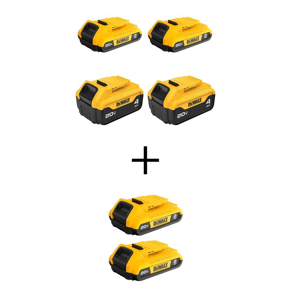 DEWALT 20V MAX Lithium-Ion Battery Pack (4-Pack) with Bonus 20V MAX Lithium-Ion Compact Battery Pack 2.0Ah (2-Pack)