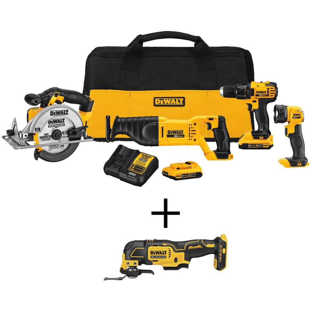 DEWALT 20V MAX Lithium-Ion Cordless 4-Tool Combo Kit with ATOMIC 20V Brushless Oscillating Tool, (2) 2.0Ah Batteries & Charger