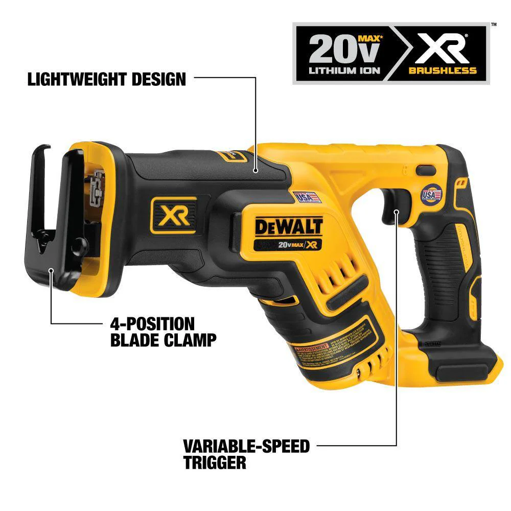 DEWALT 20V MAX XR Cordless Brushless Compact Reciprocating Saw Kit with Battery and Charger - Image 3