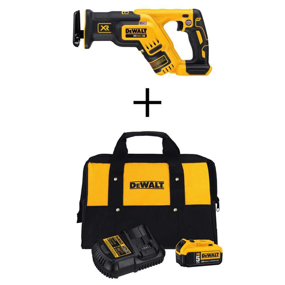 DEWALT 20V MAX XR Cordless Brushless Compact Reciprocating Saw with Battery, Charger & Kit Bag