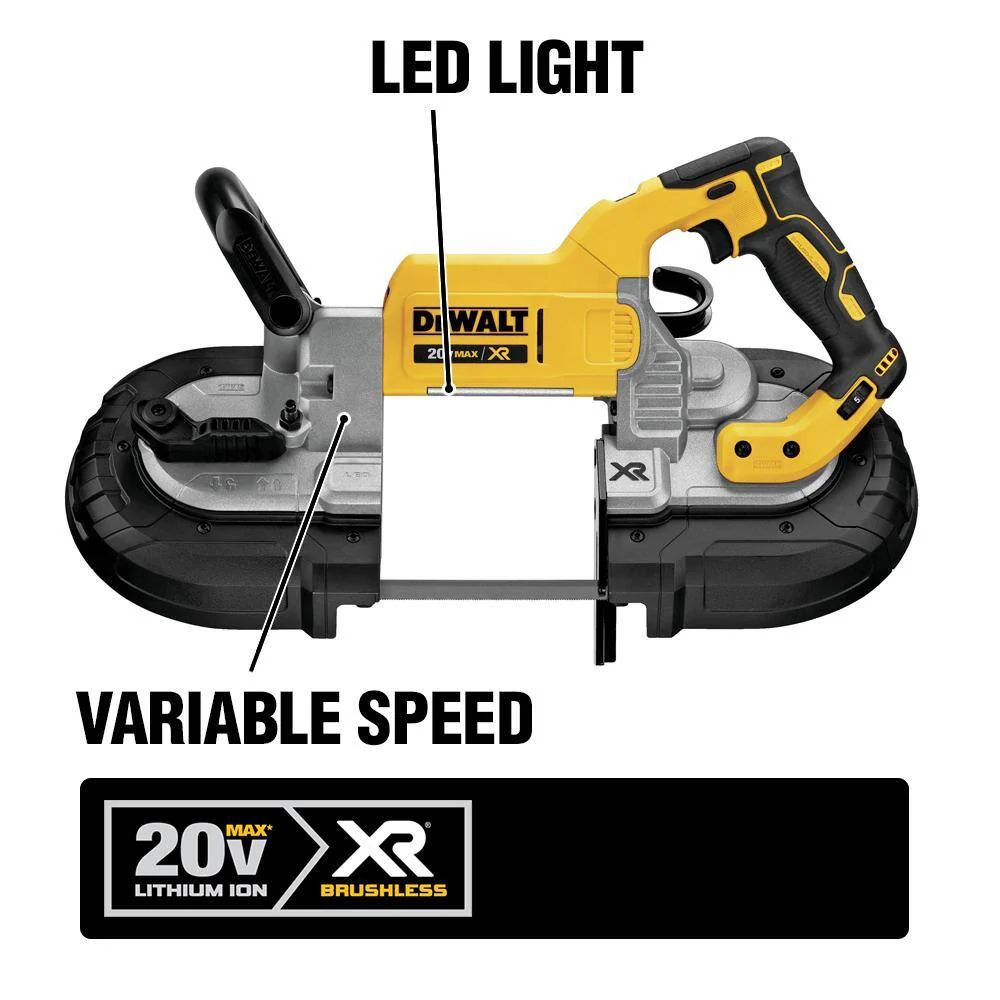 DEWALT 20V MAX XR Cordless Brushless Deep Cut Band Saw with 4-1/2 in. Grinder, (2) 5.0Ah Batteries, Charger & Bag - Image 4