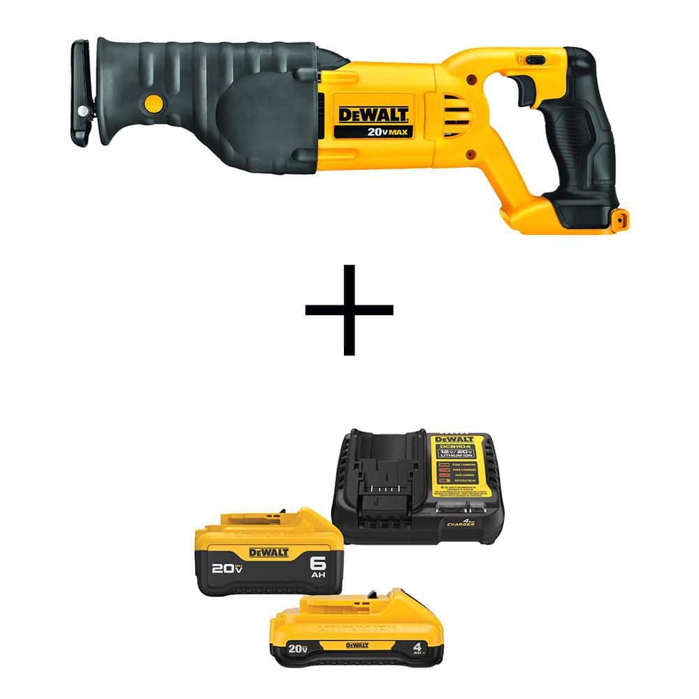 DEWALT 20V MAX XR Starter Kit: 6.0Ah & 4.0Ah Batteries + FREE 20V Cordless Reciprocating Saw