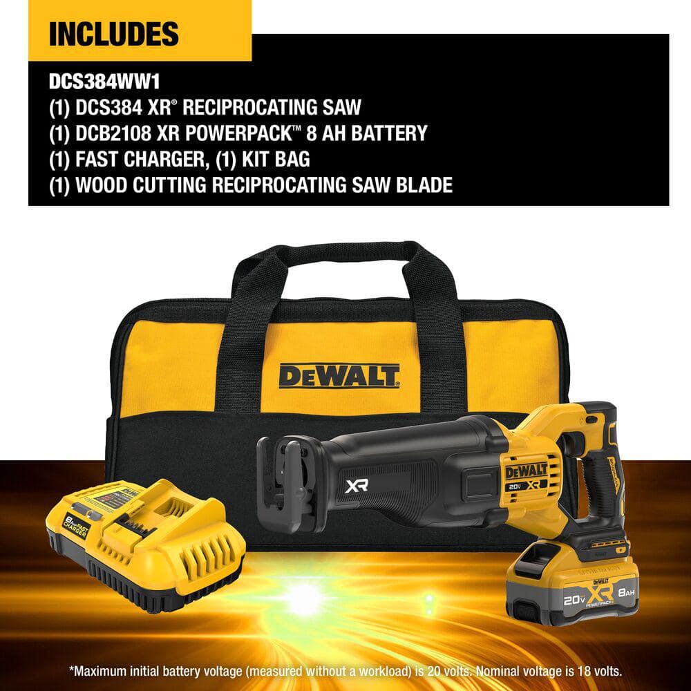 DEWALT 20V XR Cordless Reciprocating Saw Kit with 8.0 Ah Battery and Charger - Image 2