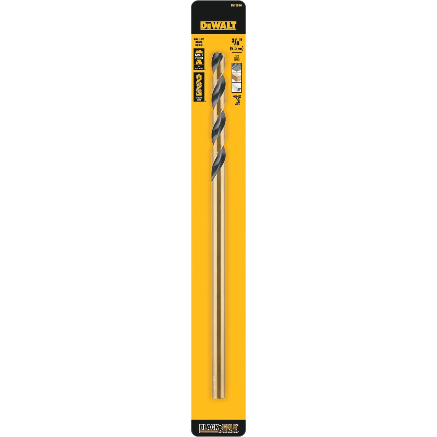 DEWALT 3/8-in x 12-in Black & Gold HSS Aircraft Length Twist Drill Bit, 135° Split Point