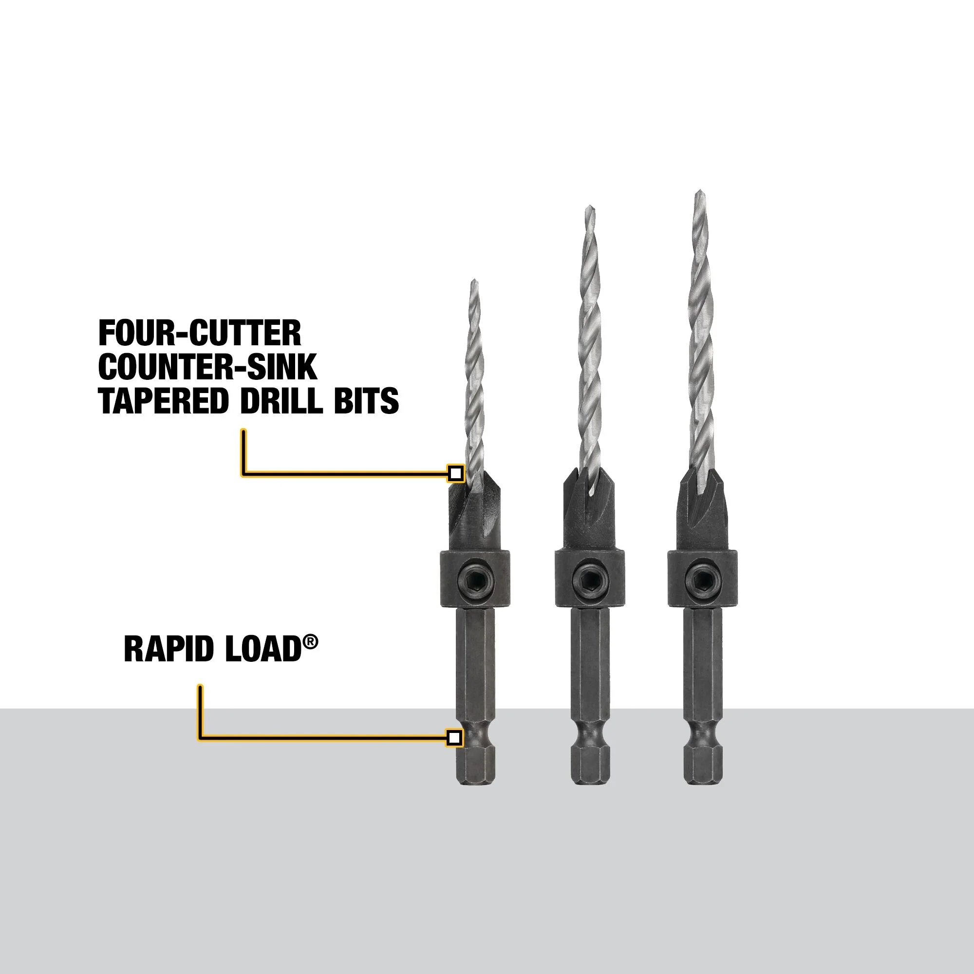 DEWALT 3-Piece Assorted High-Speed Steel Countersink Twist Drill Bit Set (Rapid Load) - Image 3