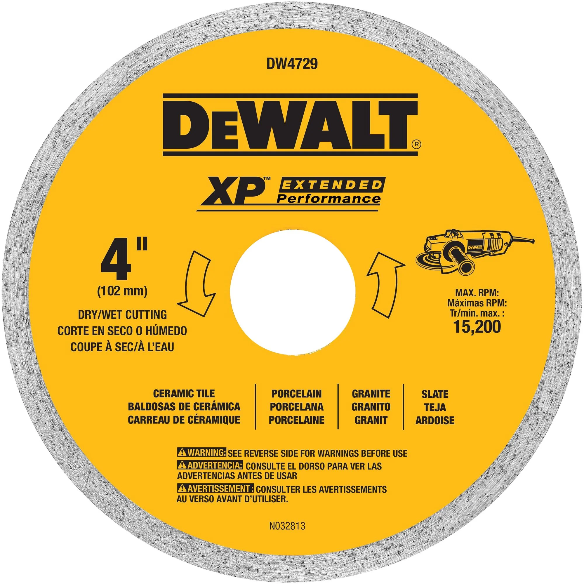 DEWALT 4-in Wet/Dry Continuous Rim Diamond Saw Blade, 20mm Arbor (DW4729)