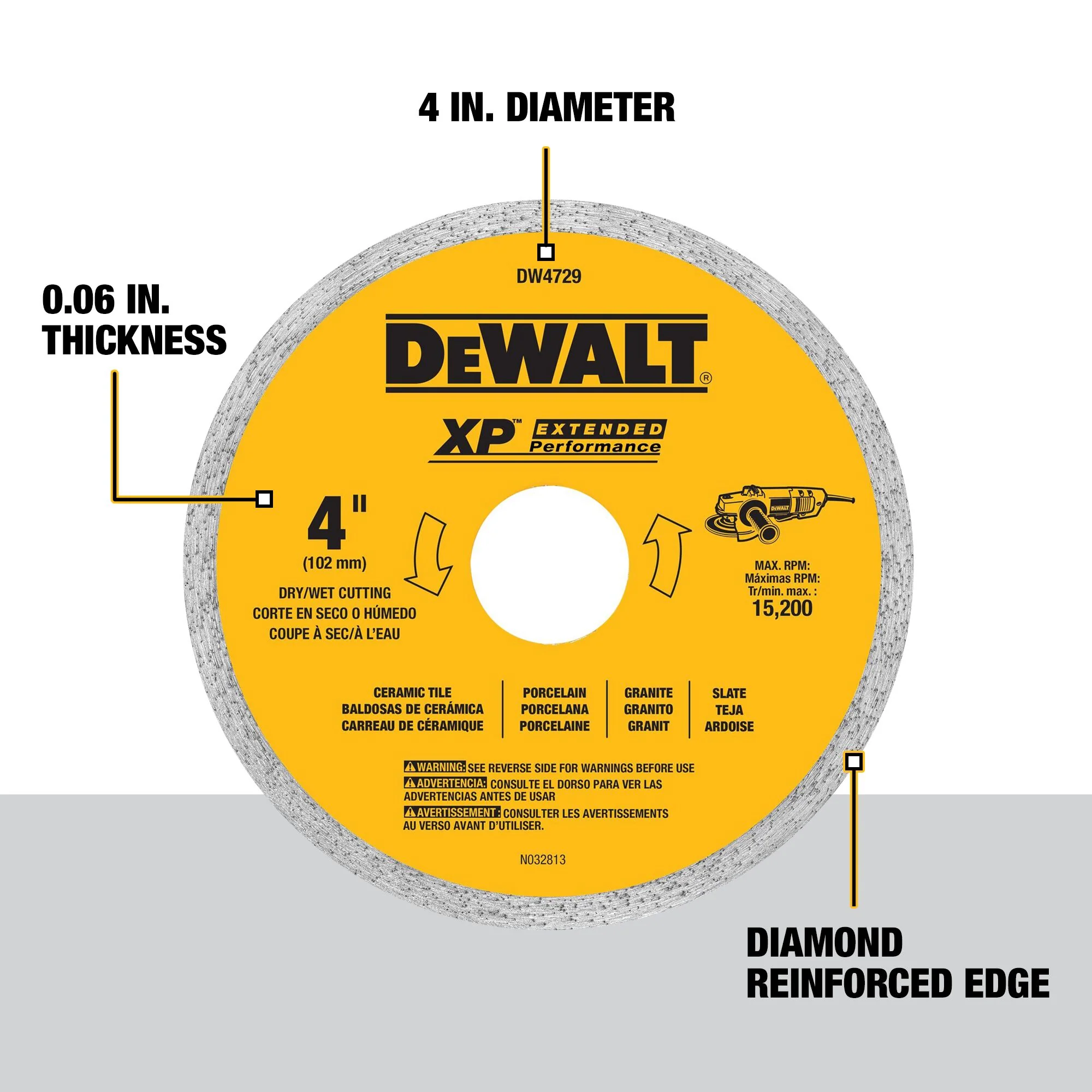 DEWALT 4-in Wet/Dry Continuous Rim Diamond Saw Blade, 20mm Arbor (DW4729) - Image 2